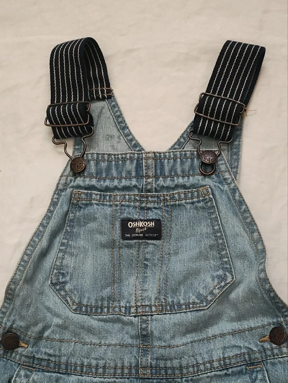 OshKosh B'gosh Light Wash Denim Short Overalls with Striped Straps